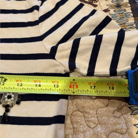 J. Crew Jeweled Embellished Striped Long Sleeve Top Cream/navy stripe women’s XS - Picture 8 of 10